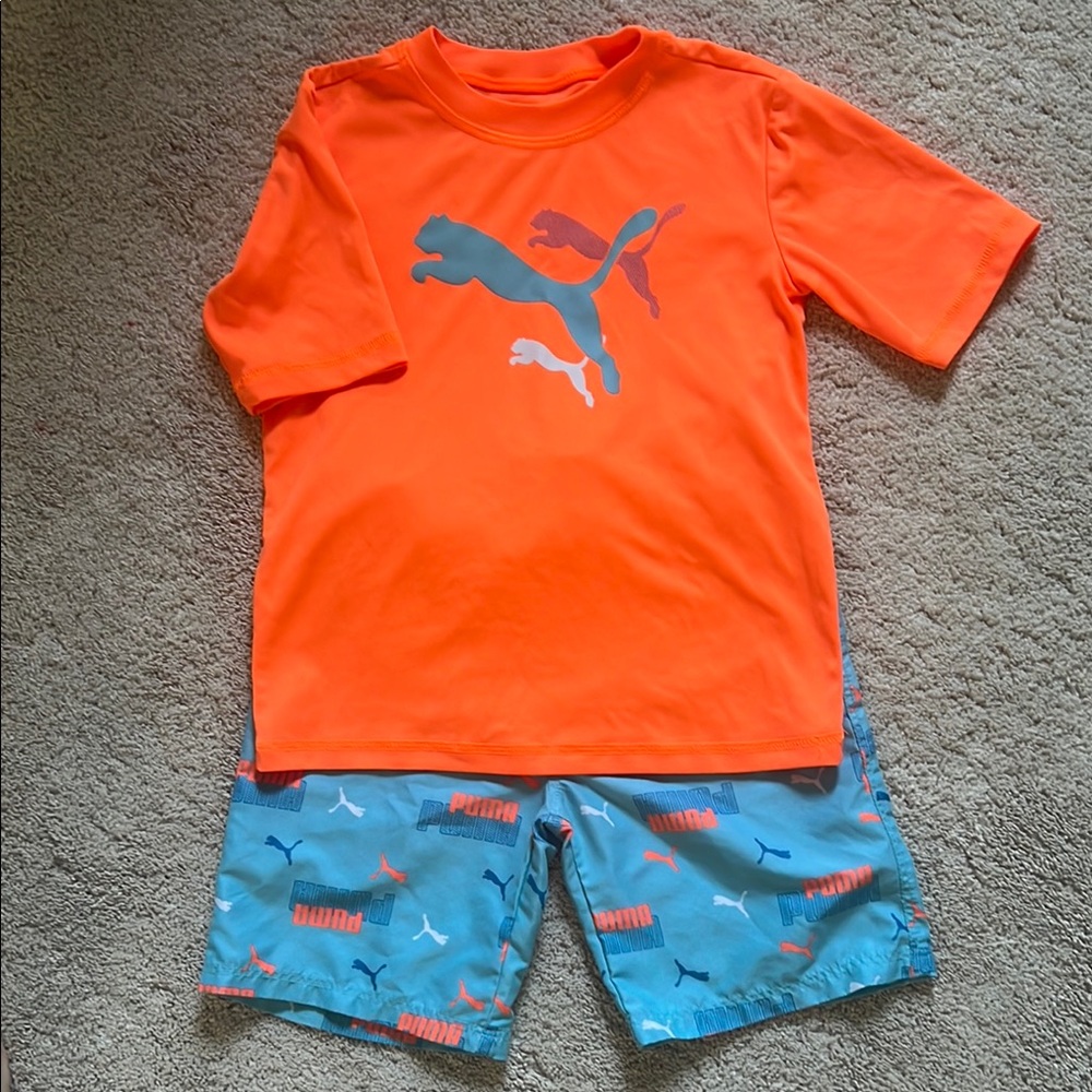 Puma Vibrant Orange and Blue Kids Swim Set